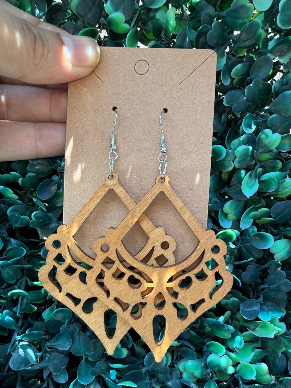 Hand Crafted Wood Tone Cutout Dangle Earrings
